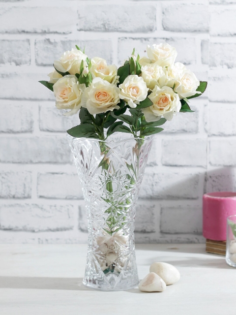 

TAYHAA Bunch Of 2 White & Green Artificial Rose Flower Sticks Without Pot