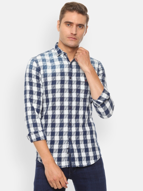 

Louis Philippe Jeans Men Navy Blue & White Slim Fit Checked Casual Shirt