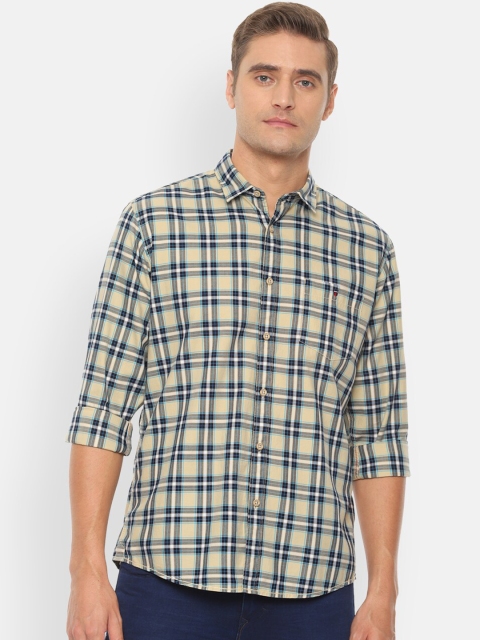 

Louis Philippe Jeans Men Beige & Navy Blue Slim Fit Checked Casual Shirt