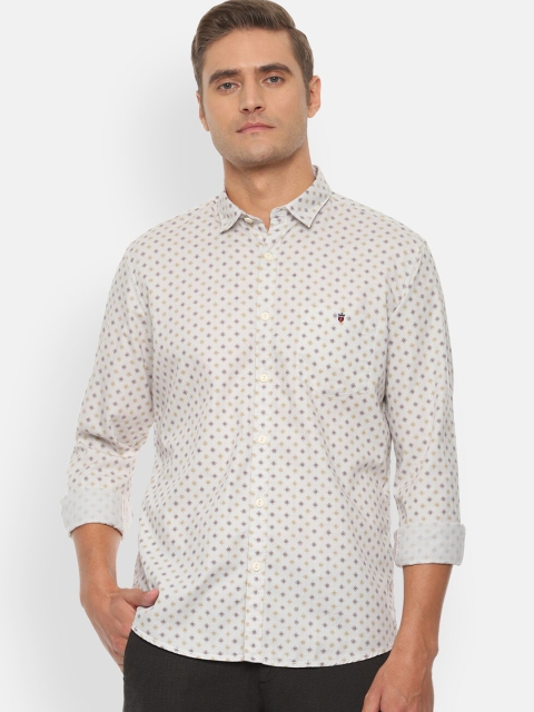 

Louis Philippe Jeans Men Cream-Coloured Slim Fit Printed Casual Shirt
