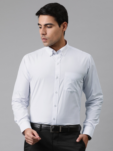 

English Navy Men White Slim Fit Easy Iron Solid Formal Shirt