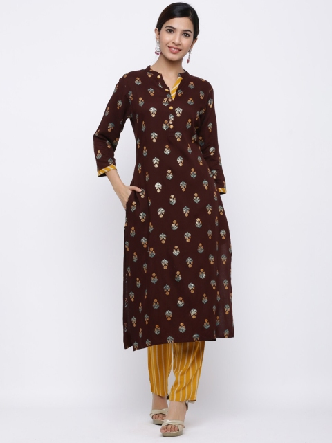 

Palakh Women Brown & Yellow Printed Kurta with Palazzos