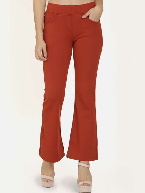 

Westwood Women Rust Red Loose Fit Solid Bootcut Trousers