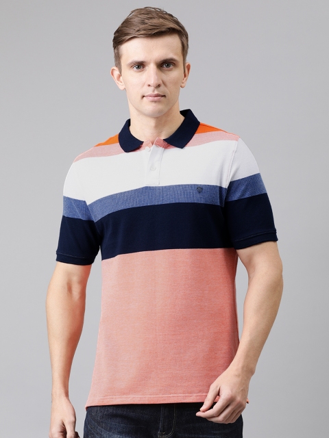 

Turtle Men Orange & Navy Blue Colourblocked Polo Collar T-shirt