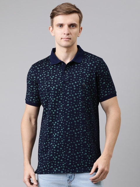 

Turtle Men Navy Blue & Green Printed Polo Collar T-shirt
