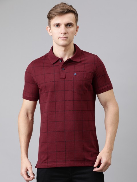 

Turtle Men Burgundy & Black Checked Slim Fit Polo Collar T-shirt