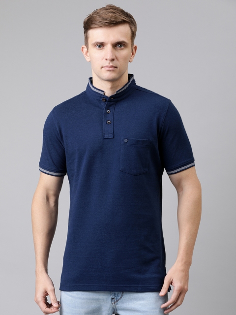 

Turtle Men Navy Blue Solid Mandarin Collar T-shirt