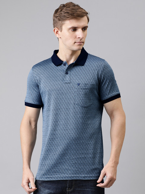 

Turtle Men Navy Blue Self Design Polo Collar T-shirt