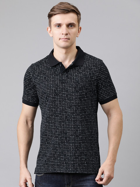 

Turtle Men Black & White Checked Polo Collar T-shirt