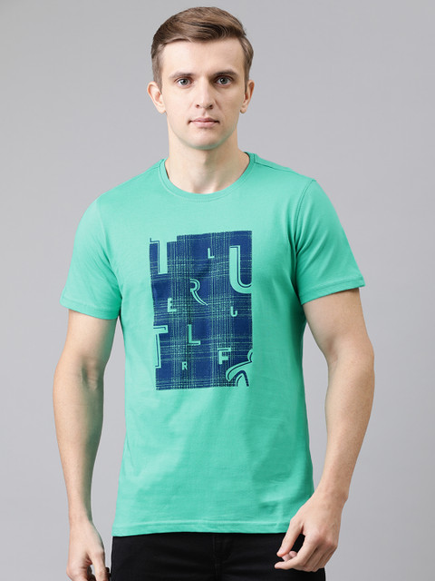 

Turtle Men Green Slim Fit Printed Round Neck T-shirt