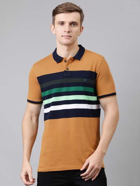 

Turtle Men Rust Brown & Navy Blue Striped Slim Fit Polo Collar T-shirt