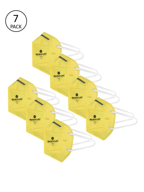 

BUKKUM Unisex 7Pcs 5Ply Protective Outdoor Face Masks With Valve, Yellow