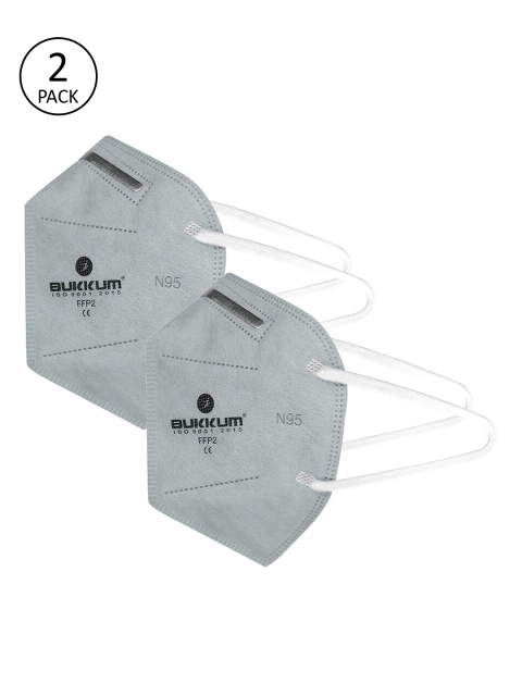 

BUKKUM Unisex 2Pcs 5Ply Grey Protective Outdoor N95 Mask With Valve