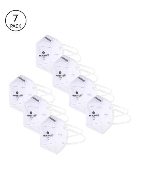 

BUKKUM Unisex 7 Pcs White Solid 5-Ply Valved N95 Masks