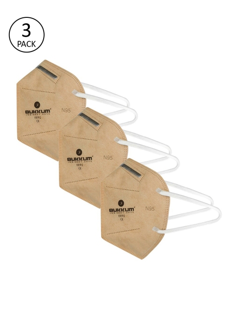 

BUKKUM Unisex Pack of 3 Brown Solid Reusable 5-Ply N95 Masks