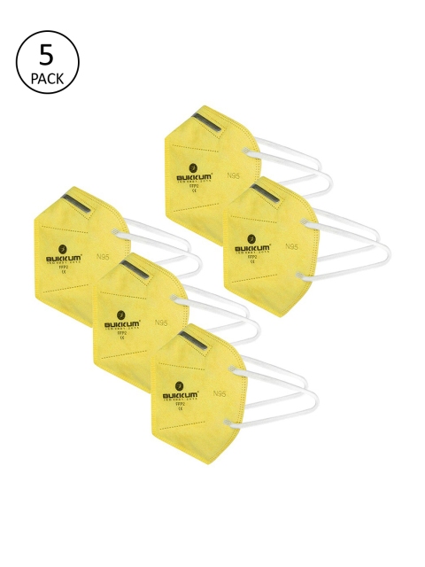 

BUKKUM Unisex Pack of 5 Pcs Yellow Reusable 5-Ply Protective N95 Masks With Valve