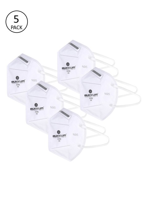 

BUKKUM Unisex Pack of 5 White Solid Reusable 5-Ply N95 Masks