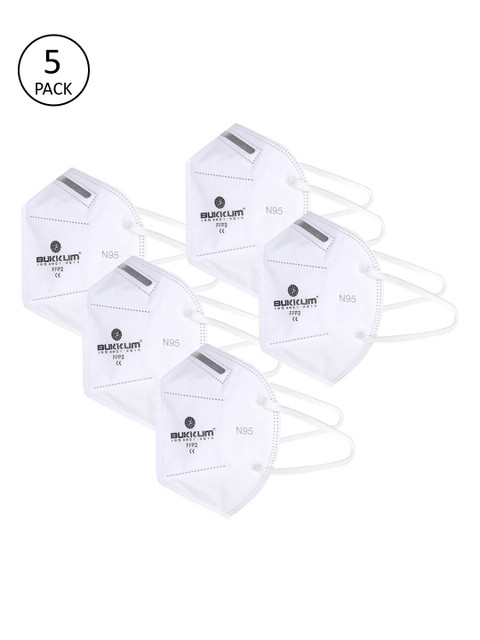 

BUKKUM Unisex 5 Pcs White 5 Ply Valved Reusable N95 Masks