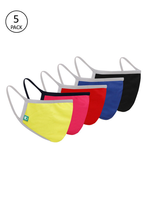 

United Colors of Benetton Unisex 5 Pcs Assorted 3-Ply Reusable Anti-Microbial Cloth Masks