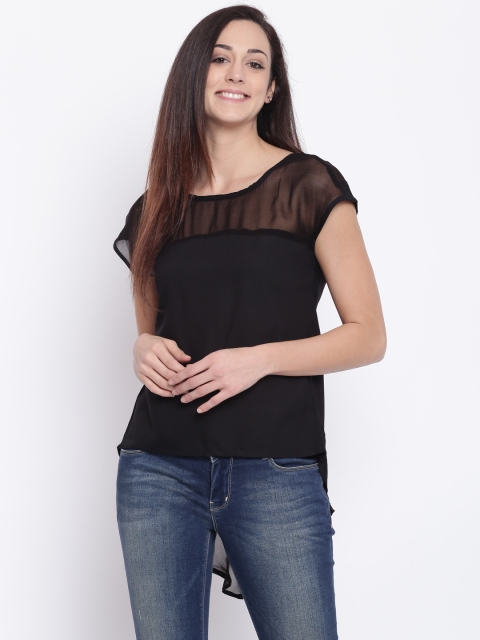 

BIBA Black Asymmetric Hem Top with Sheer Detail