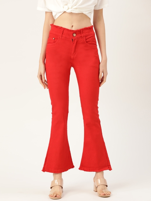 

PARIS HAMILTON Women Red Flared High-Rise Clean Look Stretchable Bellbottom Jeans