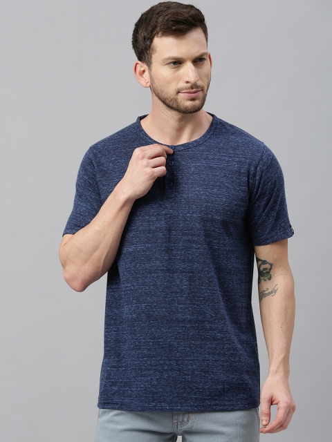 

Urbano Fashion Men Navy Blue Solid Slim Fit Henley Neck Pure Cotton T-shirt