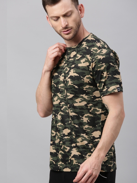 

Urbano Fashion Men Olive Green Black Slim Fit Camouflage Printed Round Neck Pure Cotton T-shirt