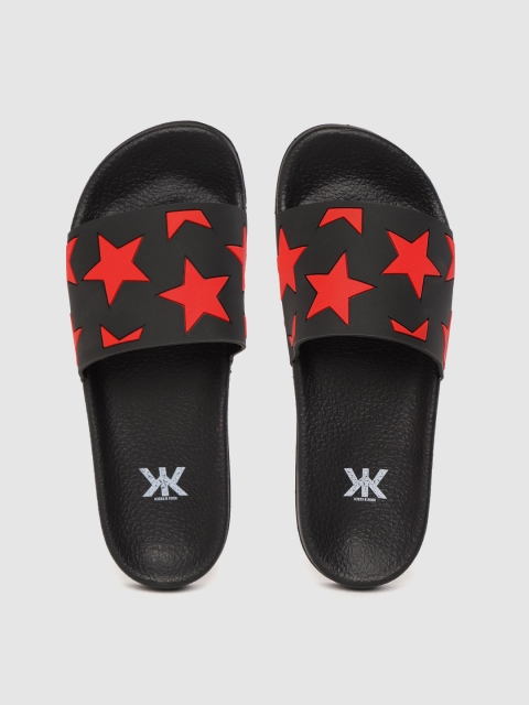 

Kook N Keech Women Black & Red Star Embossed Detail Sliders