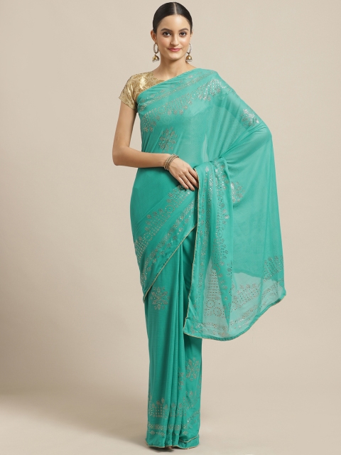 Saree mall Green & Golden Embellished Saree