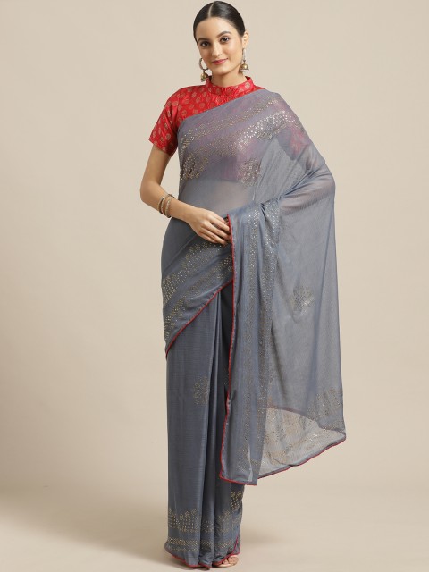 

Saree mall Charcoal Grey & Golden Embellished Saree