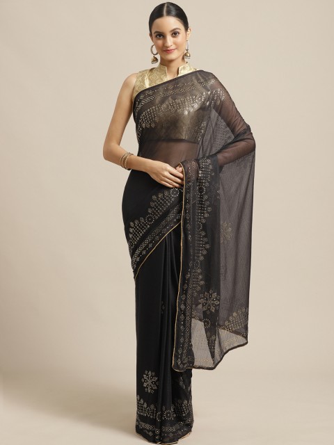 

Saree mall Black & Golden Embellished Saree