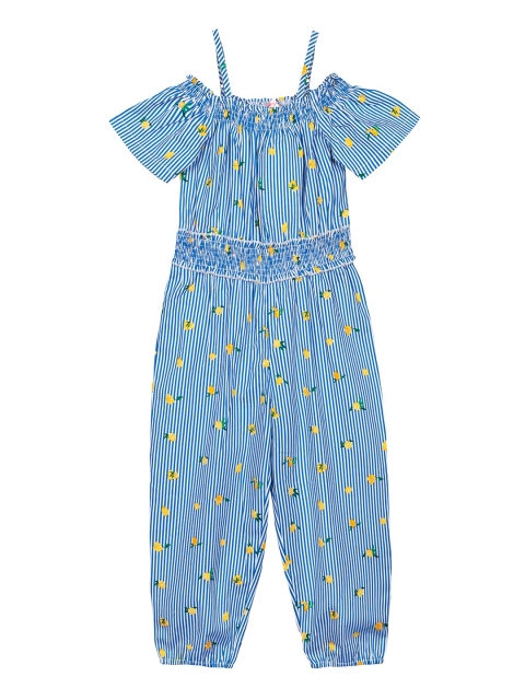 

Budding Bees Girls Blue & Yellow Floral Printed Basic Jumpsuit