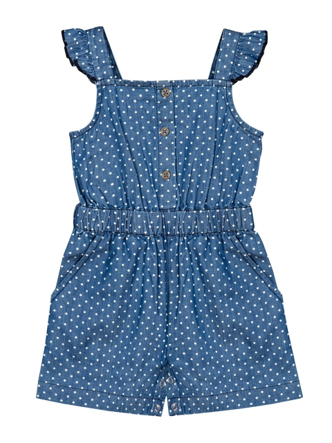 

Budding Bees Infant Girls Blue & White Printed Denim Playsuit
