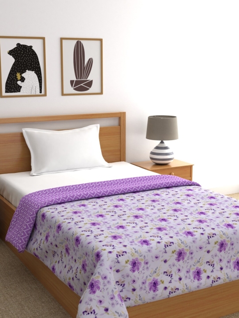 

URBAN SPACE Purple & White Floral AC Room 350 GSM Single Bed Dohar