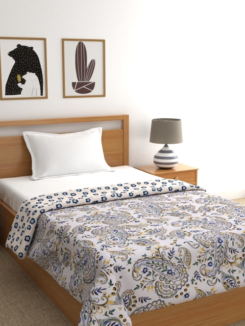 

URBAN SPACE Blue & White Ethnic Motifs AC Room 350 GSM Single Bed Dohar