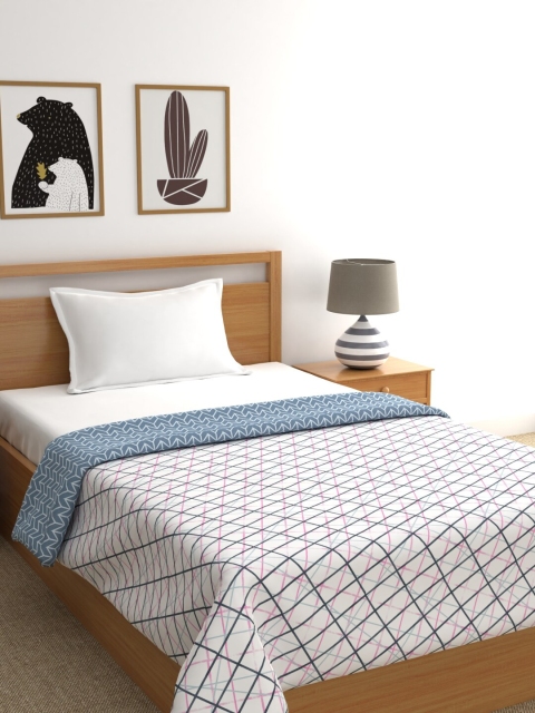 

URBAN SPACE Grey & White Striped AC Room 350 GSM Single Bed Dohar