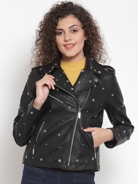 

Global Republic Women Black Solid Studded Lightweight Biker Jacket