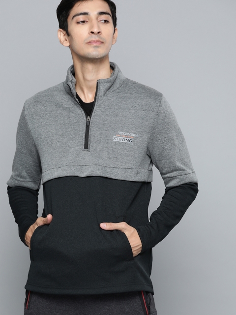 

HRX by Hrithik Roshan Men Grey Melange & Black Colourblock Rapid-Dry Training Sweatshirt
