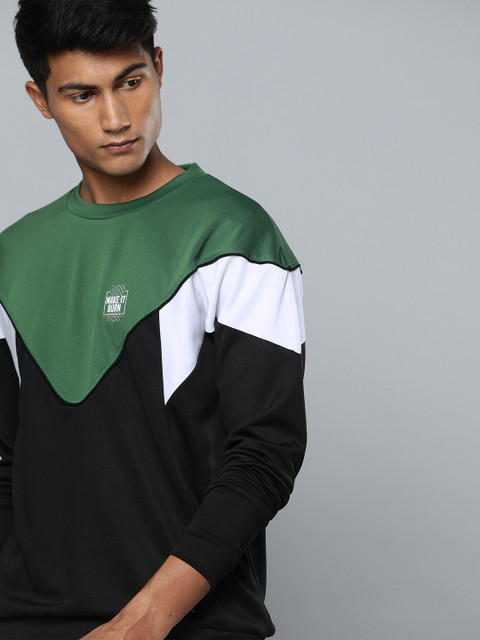 

HRX by Hrithik Roshan Men Black & Green Colourblocked Running Sweatshirt