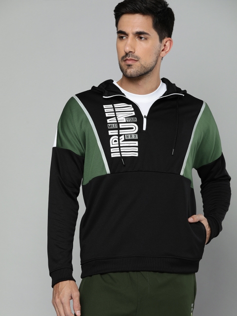 

HRX by Hrithik Roshan Men Black & Green Colourblock Rapid-Dry Running Sweatshirt