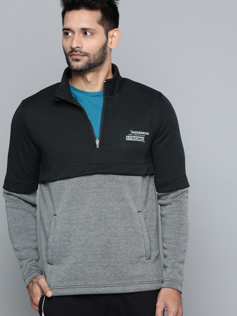 

HRX by Hrithik Roshan Men Grey Melange & Black Colourblock Rapid-Dry Training Sweatshirt