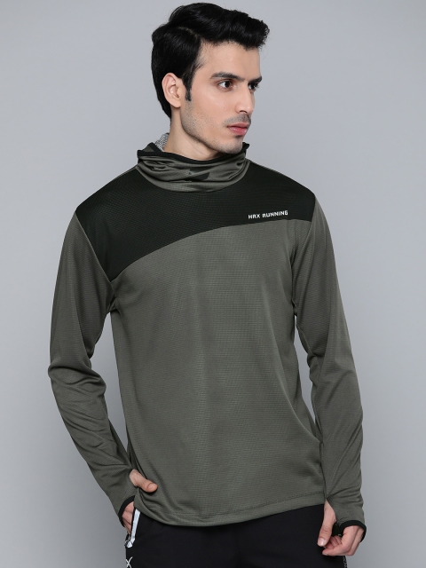 

HRX by Hrithik Roshan Men Charcoal Grey & Black Colourblocked Hooded Running Sweatshirt