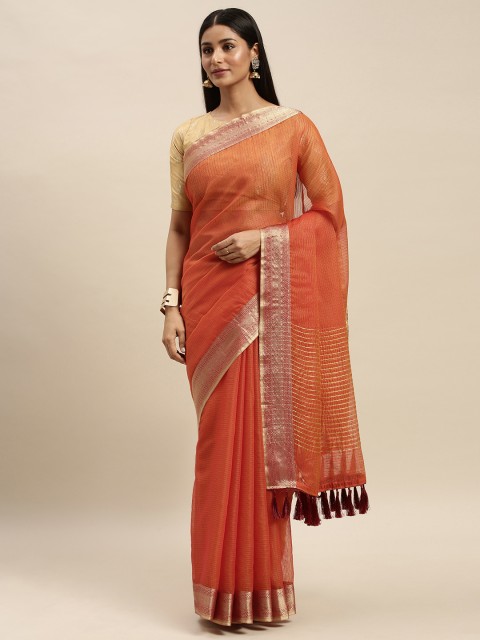 

VASTRANAND Rust Orange Supernet Woven Design Kota Saree