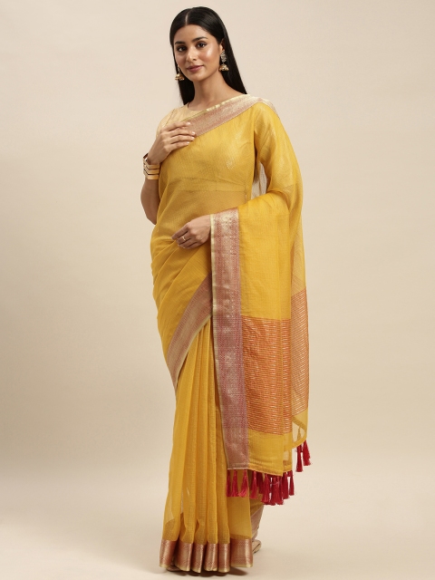 

VASTRANAND Mustard Yellow Supernet Solid Kota Saree