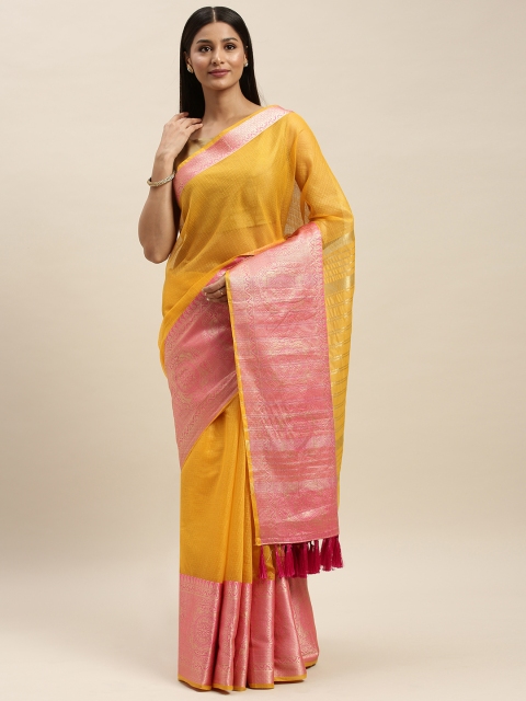 

VASTRANAND Yellow Supernet Solid Kota Saree