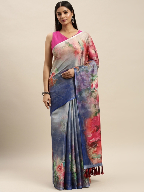 

VASTRANAND Blue Art Silk Printed Maheshwari Saree