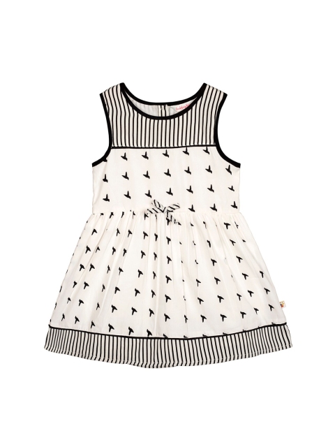 

Budding Bees Girls Cream-Coloured Printed Fit and Flare Dress