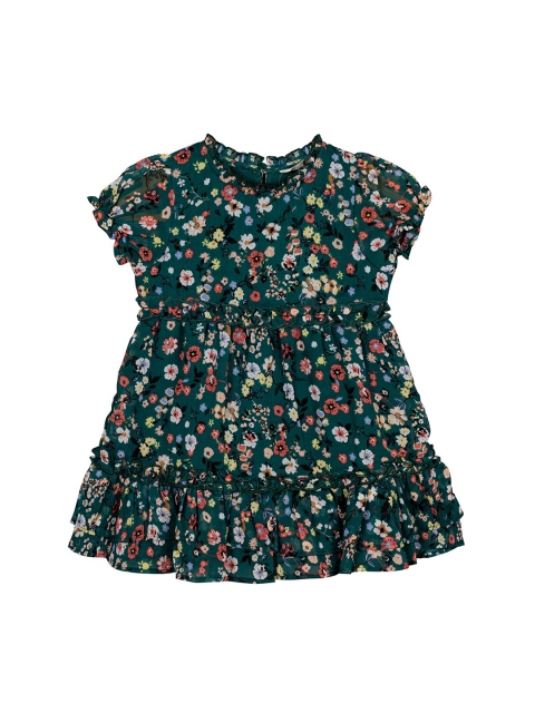 

Budding Bees Girls Green & Pink Floral Printed Fit and Flare Dress