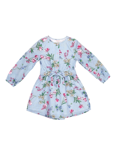 

Budding Bees Girls Blue Floral Print Fit and Flare Dress