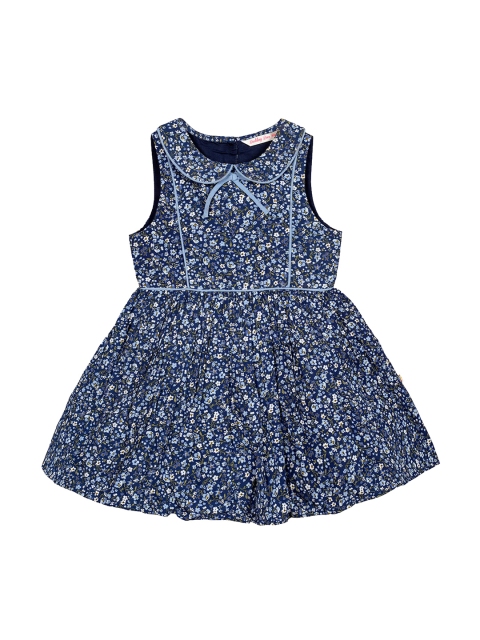 

Budding Bees Girls Blue Floral Printed Fit and Flare Dress